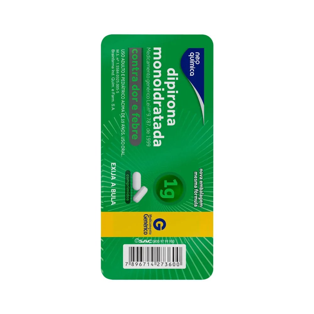 Dipirona Monoidratada 1gr Neo Quimica Com 4 Comrpimidos Generico