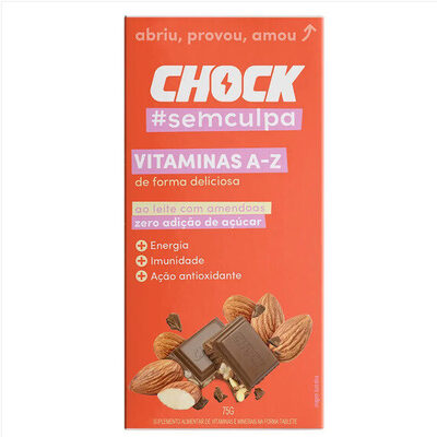 Suplemento Alimentar Tablete Chocolate Ao Leite Com Amêndoas Chock Vitaminas A Z Caixa 75g