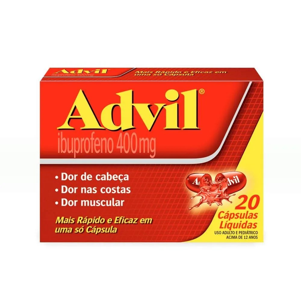 Advil Alívio Rápido Da Dor De Cabeça E Enxaqueca Com Ibuprofeno 400mg, 20 Cápsulas
